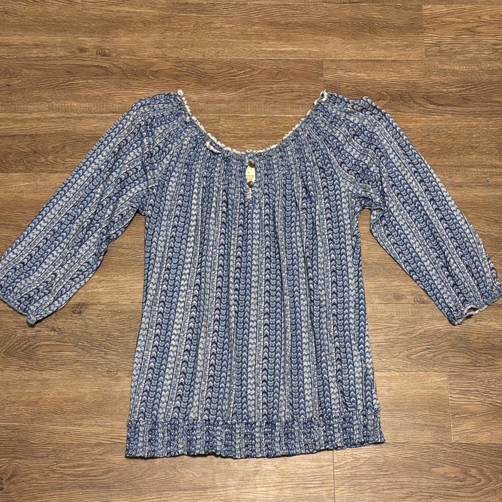 women’s blue lucky brand off the shoulder shirt